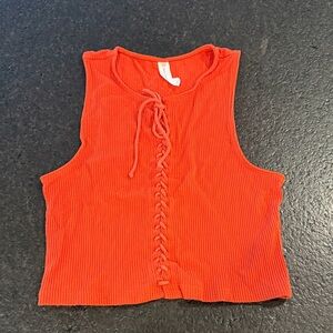 Anthropologie Lace-Up Ribbed Crop Top in Bold Red